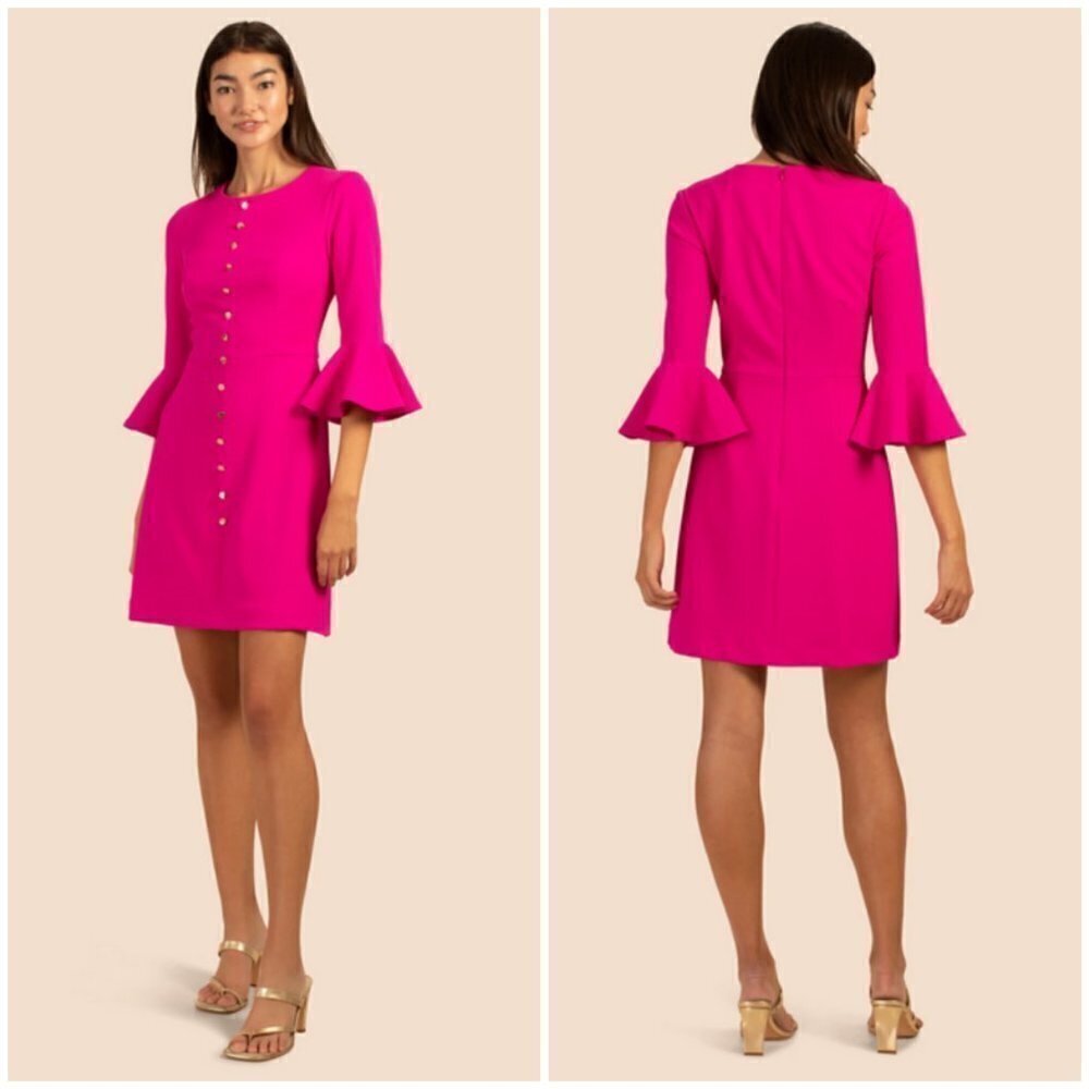 💕TRINA TURK💕 Mirana Dress Solid Diamond Texture Brilliant Fuchsia Pink 12 NWT